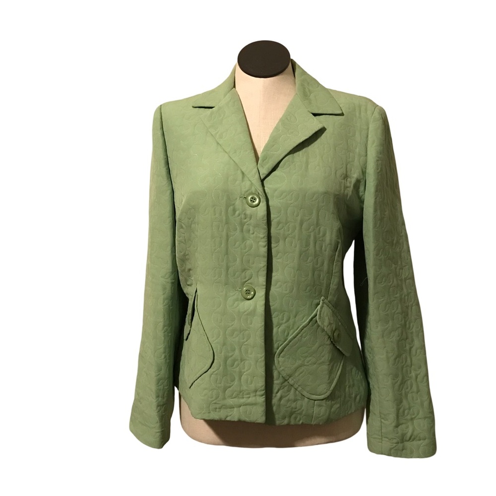 Sag Harbor 2 Buttons Blazer Women’s Size 14 Color Green Quilted Notched Collar.